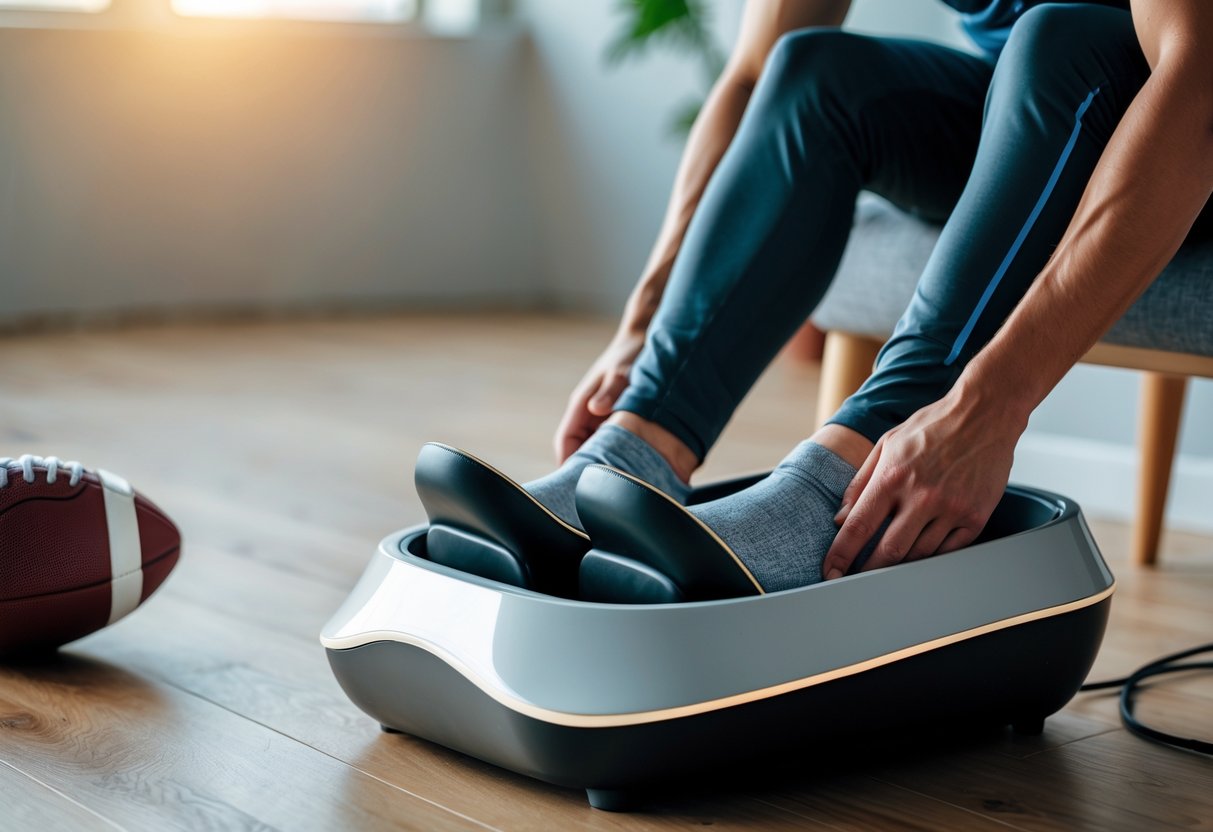 Plej dine fødder med et fodmassageapparat efter en fodboldtur